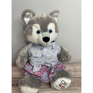 Build A Bear Great Wolf Lodge Rare‎ Blue eyes husky gray wolf 16" Soft Plush BAB